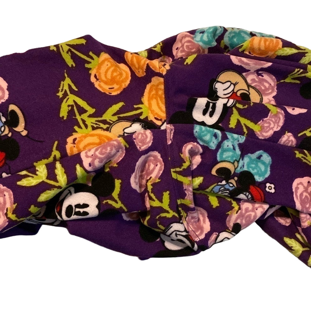 Disney x LuLaRoe Mickey & Minnie Mouse Floral Leggings Purple OS One Size EUC - Picture 5 of 5
